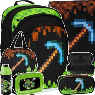 Minecraft viackomorový školský batoh Starpak čierny, Odtiene hnedej a béžovej, Odtiene zelenej 20 l + 5 ďalších produktov